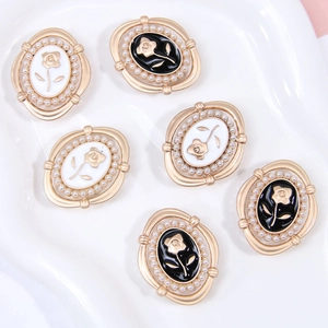 Vintage floral alloy pearl buttons with rose relief patterns for DIY hair accessories