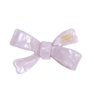 Pink marble acetate bow hair clip with France Handmade gold lettering detail