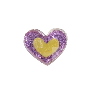 Ciondolo a cuore in resina con paillettes viola e gialle per creazione gioielli fai da te