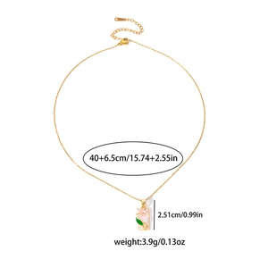 Collana d'oro retrò francese con ciondolo a forma di giglio in smalto rosa e perla