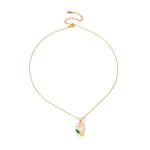 Collana vintage stile pittura a olio con ciondolo a giglio in smalto e perla elegante