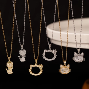 Edelstahl Süße Katze Anhänger Halskette Für Damen Mode Kupfer Strass Schlüsselbeinkette Schmuck Geschenk