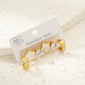 Set orecchini in acciaio dorato con fiori in madreperla e zirconi colorati