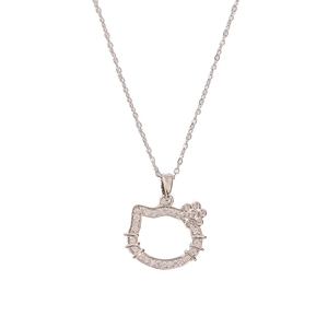 Exquisite Hello Kitty Anhänger Halskette aus Silber mit funkelnden Zirkonia auf feiner Kette