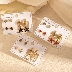 Parure de Boucles d'Oreilles Étoile de Mer en Acier Inoxydable pour Femme Boucles d'Oreilles Clous Anneaux Pendantes en Strass Doré Bijoux Thème Océan Été