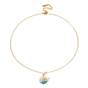 Exquisite Gold-Halskette aus Edelstahl mit Mikrolandschaft Kirschblüten-Perlenanhänger