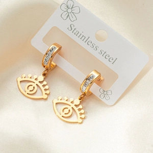 Elegantes pendientes de ojo turco en acero inoxidable dorado con detalles de cristal