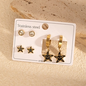 Lot de 3 paires de boucles d'oreilles en acier inoxydable avec étoiles de mer