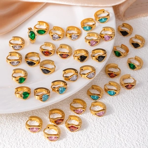 Luxurious gold-plated titanium steel earrings with multi-colored heart zircon stones