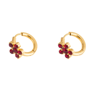 Eleganti orecchini a cerchio dorati con ciondoli a fiore in zircone rosso dal design chic
