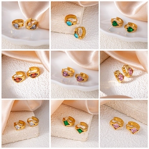 Luxury Titanium Steel Zirconia Earrings Rhombus Heart Evil Eye Geometric Huggie Earrings Gold Plated Jewelry For Women