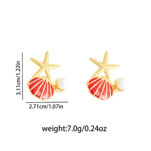 Détails des boucles d'oreilles étoile de mer et perle avec dimensions et poids précis