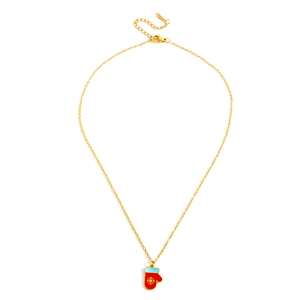 Détail du collier pendentif gant de Noël doré avec flocon de neige et chaîne d'extension