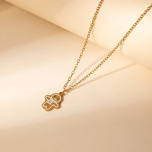 Golden gingerbread man pendant necklace with cross chain design for Christmas fashion