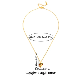 Detail of colorful striped heart pendant on golden chain with 41+7cm length dimension
