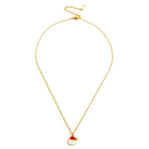 Close-up of Santa Claus pendant with red enamel details and fine gold chain necklace