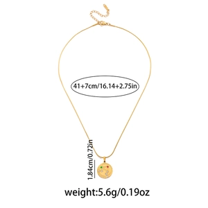 Gold stainless steel zodiac necklace with rhinestone star pendant and dimensions detail