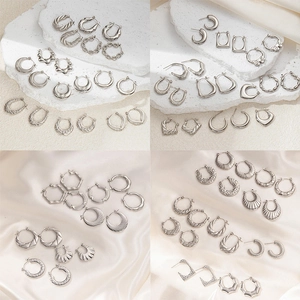Stainless Steel Silver Hoop Earrings For Women Minimalist Geometric Texture Twist Chain Niche Design Jewelry