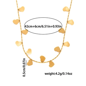 Golden stainless steel necklace with multiple heart pendants and 42cm length details