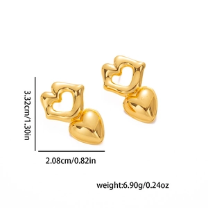 Goldene Doppelherz-Ohrhänger Maße 3,32cm x 2,08cm mit Gewicht 6,90g