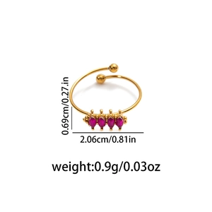 Titanium steel ring with four rose pink zircons and gold finish with size measurements