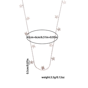 Detailed specs of stainless steel star pendant necklace with 42cm length and 0.5cm stars