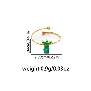 Gold pineapple zircon ring with green stones and twisted rope band and measurement data