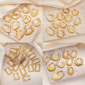 Stainless Steel Geometric Hoop Earrings For Women Gold Plated Heart Star Twist Textured Fashion Jewelry Stud Accessory