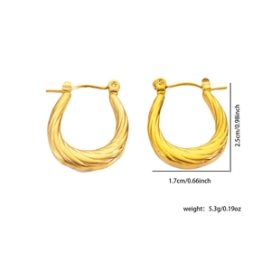 Detailed view of gold twisted rope hoop earrings with size and weight measurements