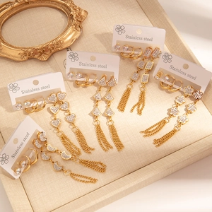 Détails du lot de boucles d'oreilles en acier inoxydable avec glands et oxydes de zirconium