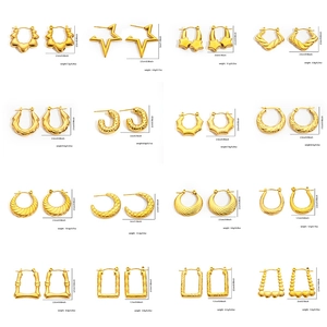 Titanium steel gold twist stud earrings set with varied geometric heart and star shapes
