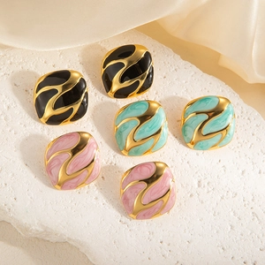Orecchini a Bottone Quadrati Irregolari Vintage per Donna Stile Europeo Placcati in Oro Smalto Orecchini Geometrici Gioielli Moda