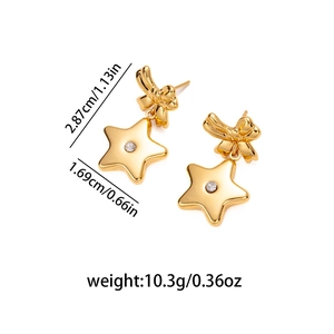 Boucles d'oreilles nœud et étoile dorées avec zircone en acier inoxydable poli