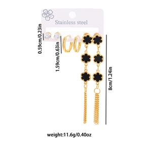 Détails du lot de boucles d'oreilles en acier avec trèfle à pompons et strass