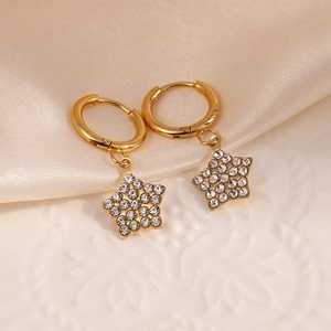 Detailaufnahme goldener Stern-Ohrringe mit glitzernder Zirkonia-Pflasterung in Makro