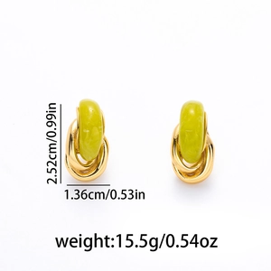 Boucles d'oreilles créoles C en acier et résine marbre vert moderne 2.52cm