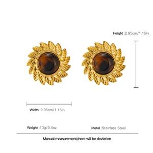 Boucles d'oreilles léopard vintage en acier doré avec dimensions détaillées du produit