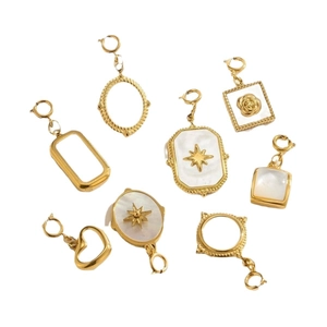 Gold plated pendant set with mother of pearl star and heart charms for DIY jewelry