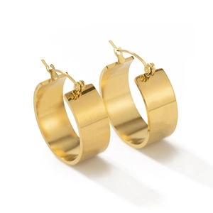 Polished and brushed wide gold hoop earrings for women in a minimalist geometric style