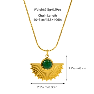 Dimensions du collier éventail tournesol avec pierre naturelle verte et détails de longueur
