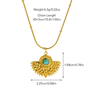 Vue détaillée du pendentif éventail tournesol avec mesures techniques et dimensions du bijou