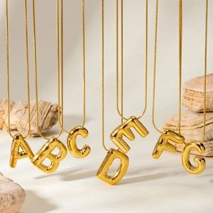 Fashion Gold Plated Stainless Steel Bubble Alphabet Pendant Necklace For Women Balloon Initial Letter Snake Chain Jewelry