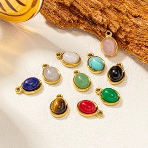 DIY Stainless Steel Natural Stone Oval Pendant Gold Plated Healing Crystal Small Charms For Jewelry Making Earrings Necklace