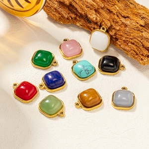 Pendentifs Carrés en Pierre Naturelle Vintage pour Création de Bijoux DIY Acier Inoxydable Électroplaqué Serti Clos Breloques pour Collier Boucles d'Oreilles Bracelet