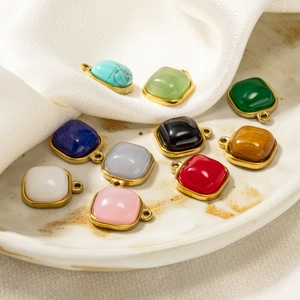Pendentifs carrés en pierres naturelles avec montures dorées pour la création de bijoux DIY