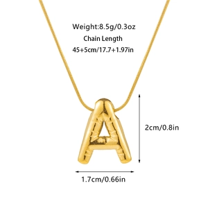Detailed view of bubble initial A pendant with specific size and weight measurements