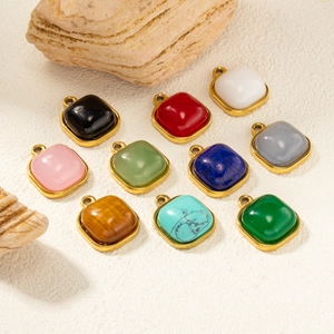 Pendentifs en pierre naturelle colorée sertis d'acier inoxydable doré pour bijoux DIY