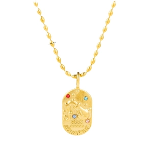 Collier zodiaque Verseau doré avec pendentif ovale en relief et zircons colorés