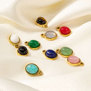 Set of ten oval natural stone pendants with gold stainless steel frames for DIY jewelry