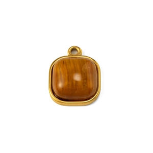 Détail d'un pendentif carré doré avec pierre œil de tigre naturelle pour bijoux DIY